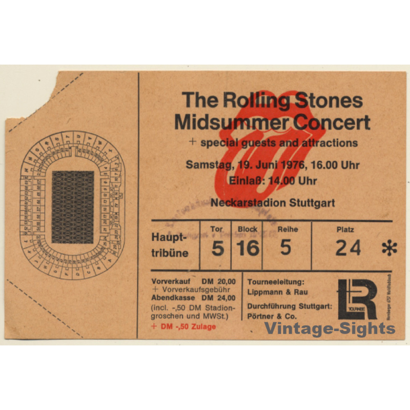 Rolling Stones Midsummer Concert Stuttgart 19.6.1976 (Rare Vintage Ticket)