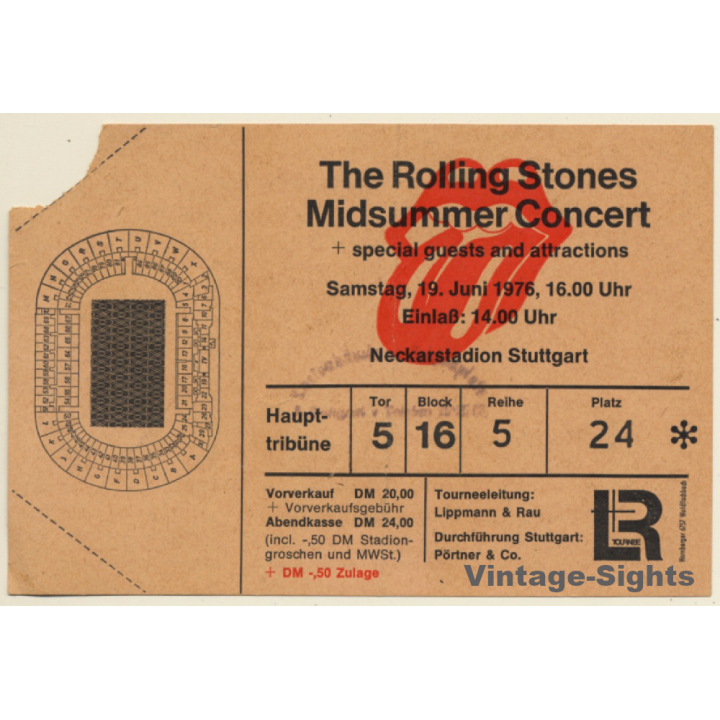 Rolling Stones Midsummer Concert Stuttgart 19.6.1976 (Rare Vintage Ticket)