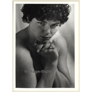 Artistic Erotic Study: Female Curlyhead With Freckles*1 / Eyes (Vintage Photo France B/W ~1980s)