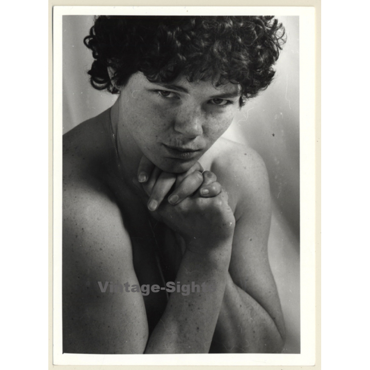 Artistic Erotic Study: Female Curlyhead With Freckles*1 / Eyes (Vintage Photo France B/W ~1980s)