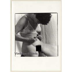 Artistic Erotic Study: Female Curlyhead With Freckles*4 / Bra (Vintage Photo France B/W ~1980s)