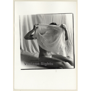 Artistic Erotic Study: Female Curlyhead With Freckles*5 / Sitting (Vintage Photo France B/W ~1980s)