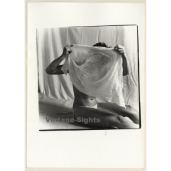 Artistic Erotic Study: Female Curlyhead With Freckles*5 / Sitting (Vintage Photo France B/W ~1980s)