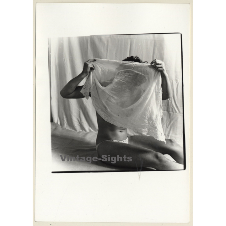 Artistic Erotic Study: Female Curlyhead With Freckles*5 / Sitting (Vintage Photo France B/W ~1980s)