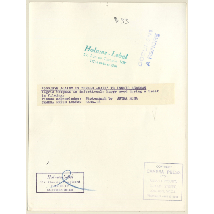 Ingrid Bergman In An Infectiously Happy Mood (Vintage Press Photo ~1960s)