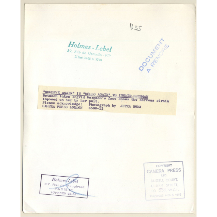 Ingrid Bergman With Horrified Expression (Vintage Press Photo ~1960s)