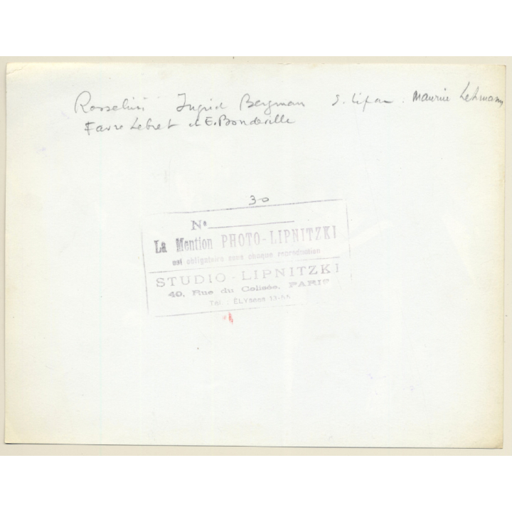 Roberto Rosselini, Ingrid Bergman, Maurice Lehmann, Favre Le Bret  (Vintage Press Photo 1950s)