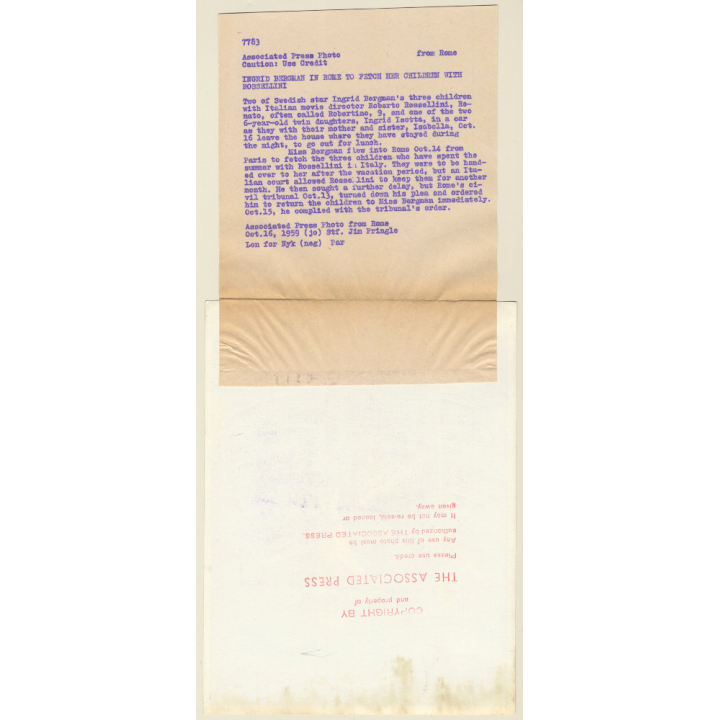 Ingrid Bergmans' Twins: Isabella & Isotta Rosselini In Car (Vintage Press Photo 1959)