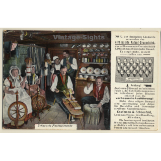 Schlesische Flachsspinnstube - Tracht - Graepelsieb / Traditional Costume (Vintage PC ~1920s/1930s)