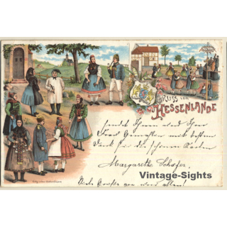 Gruss Vom Hessenlande / Tracht - Traditional Costume (Vintage Litho PC 1897)