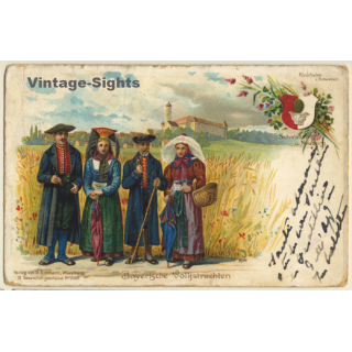 Kirchheim I. Schwaben: Bayerische Volkstrachten / Traditional Costume (Vintage Litho PC 1901)