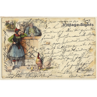 Hessische Landestrachten - Amt Biedenkopf / Traditional Costume (Vintage Litho PC 1897)