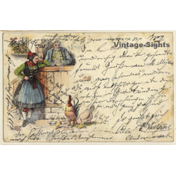 Hessische Landestrachten - Amt Biedenkopf / Traditional Costume (Vintage Litho PC 1897)