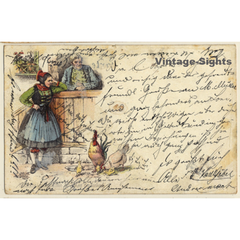 Hessische Landestrachten - Amt Biedenkopf / Traditional Costume (Vintage Litho PC 1897)