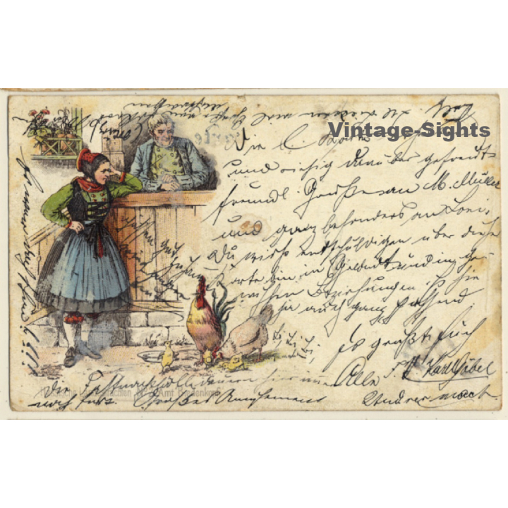 Hessische Landestrachten - Amt Biedenkopf / Traditional Costume (Vintage Litho PC 1897)