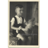 Little German Boy & His Teddy Bear (Vintage RPPC 1947)