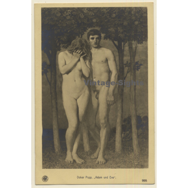 Oskar Popp: Adam Und Eva / Erotic Drawing - Nude Art (Vintage RPPC 1910s/1920s)