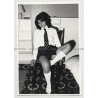 Woman In School Uniform Teases Camera / Socks (Vintage Photo B/W ~ 1980s)