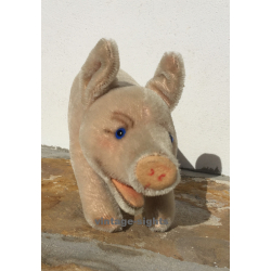 Vintage Steiff Jolanthe Pig Running BUTTON & TAG 1317,08..1960s Blue Glass Eyes
