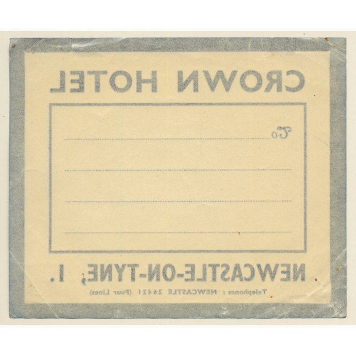 Newcastle-On-Tyne / UK: Crown Hotel (Vintage Luggage Label)