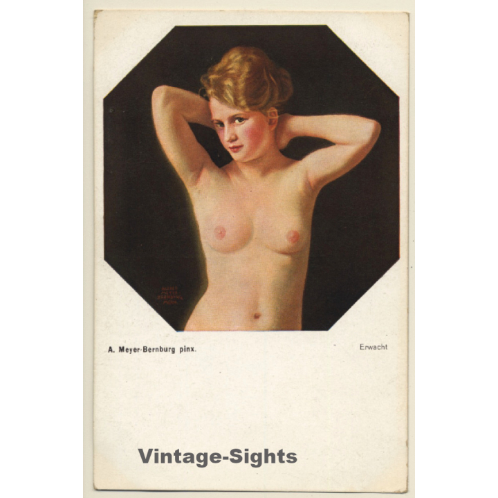 A.Meyer-Bernburg: Erwacht / Erotic Art (Vintage Artist PC ~1910s/1920s)