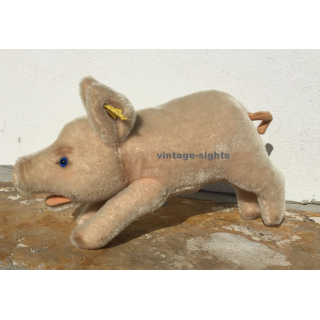 Vintage Steiff Jolanthe Pig Running BUTTON & TAG 1317,08..1960s Blue Glass Eyes