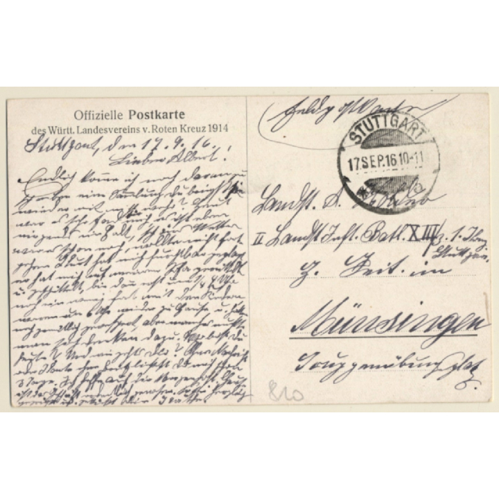 Württ. Landesverein Vom Roten Kreuz*3 (Vintage PC 1916)