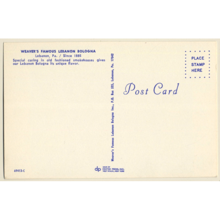 Pennsylvania: Weaver's Famous Lebanon Bologna / Cold Meat (Vintage PC)