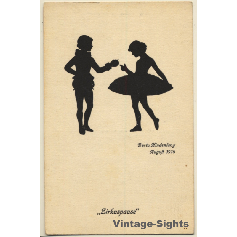 Berta Hindenlang: Zirkuspause / Scherenschnitt (Vintage PC 1920)