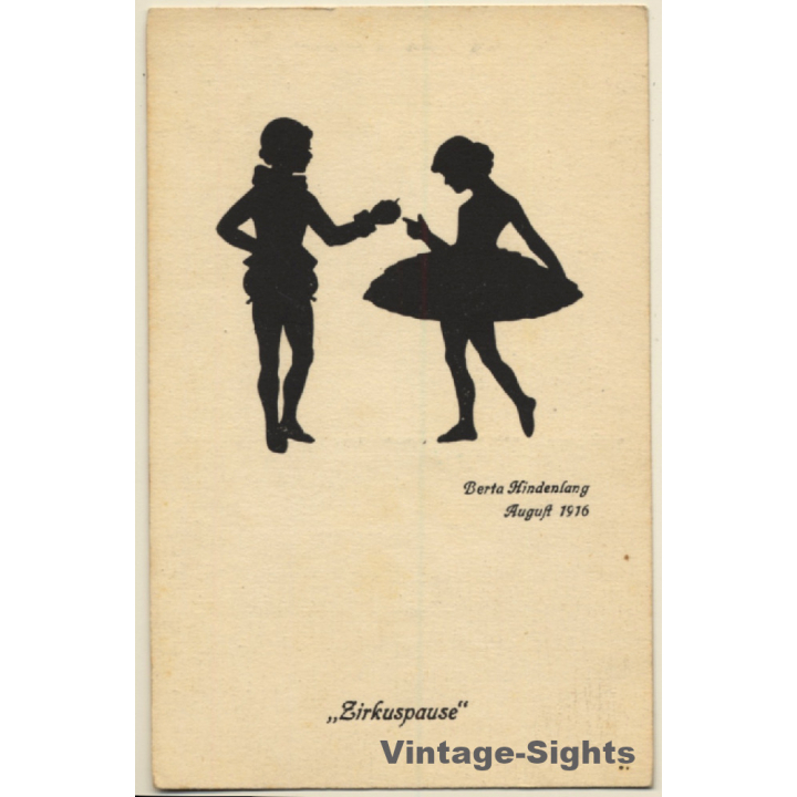 Berta Hindenlang: Zirkuspause / Scherenschnitt (Vintage PC 1920)