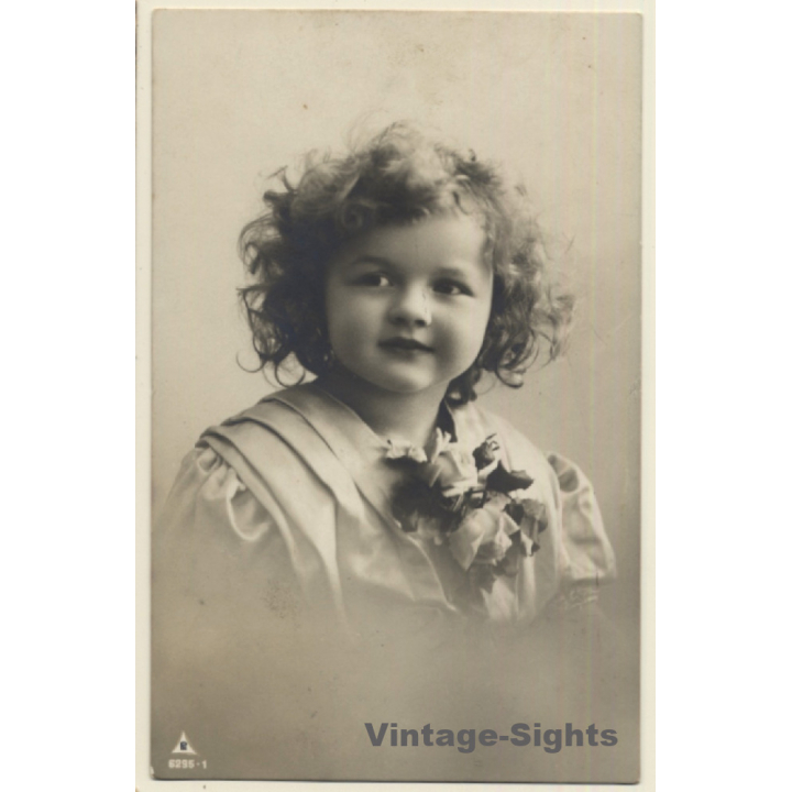 Portrait Of Blonde Baby Girl  With Curls (Vintage RPPC ~1910s)