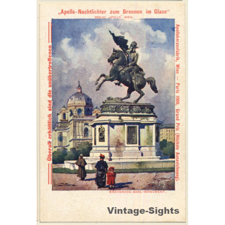 Vienna / Austria: Erbherzog Karl Monument - Apollo Nachtlichter (Vintage PC 1900s)