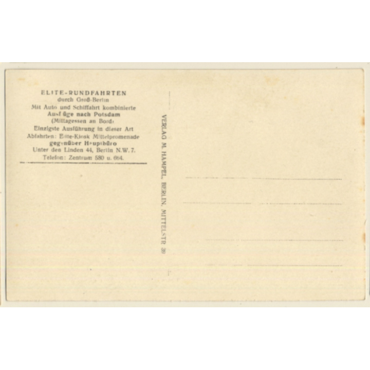 Berlin: Elite Rundfahrten - Cabrio Tour Bus (Vintage RPPC ~1920s)