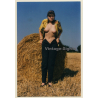 Natural Semi Nude In Front Of Haystake Pulls Down Pants (Vintage Photo ~1980s)