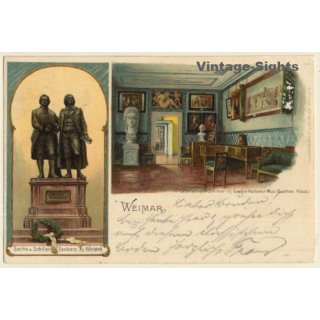 Weimar / Germany: Goethe & Schiller Denkmal - Goethe Haus (Vintage PC 1902)