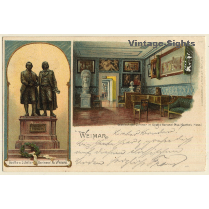 Weimar / Germany: Goethe & Schiller Denkmal - Goethe Haus (Vintage PC 1902)