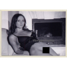 Erotic Nude Study: Slim Darkhaired In Front Of Fire Place (B/W Photo ~2000s)