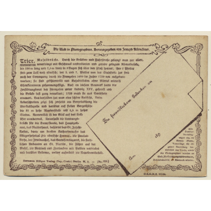 Trier: Die Moselbrücke / Hermann Hillger Verlag (Vintage RPPC 1898)