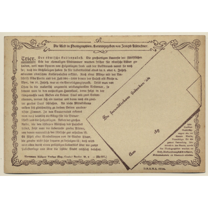 Trier: Der Kaiserpalast / Hermann Hillger Verlag (Vintage RPPC 1898)