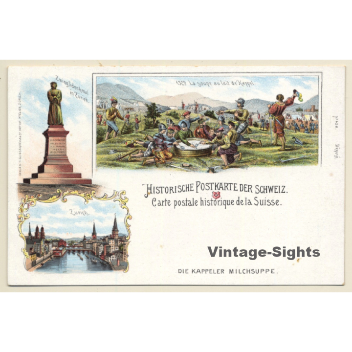 Schweiz: Die Kappeler Milchsuppe (Vintage Litho PC 1890s)