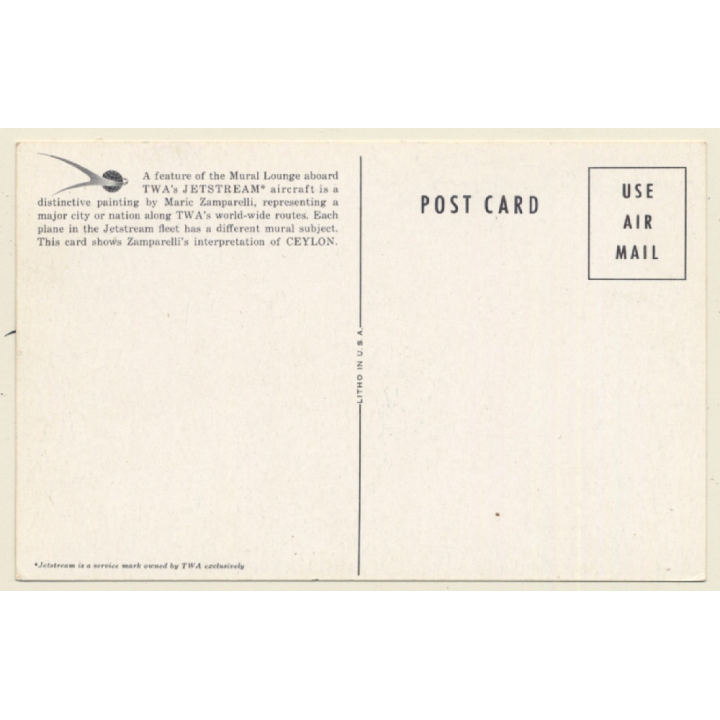 Marie Zamparelli: TWA Jet Stream - Ceylon / Aviation (Vintage PC 1960s)