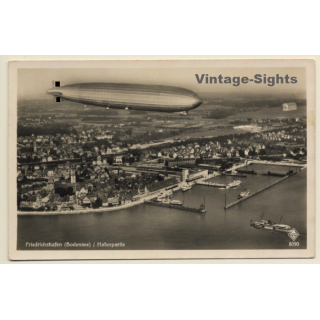 Friedrichshafen / Germany: Hafenpartie - Graf Zeppelin (Vintage RPPC ~1930s)