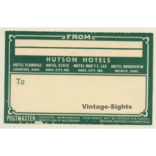 Kansas / USA: Hutson Hotels (Vintage Luggage Label)