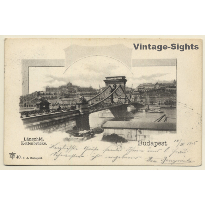 Budapest / Hungary: Lánezhid - Kettenbrücke (Vintage PC 1905)