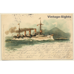 S.M. Kreuzer Gefion - Bai Von Neapel / Vesuv (Vintage PC 1898)