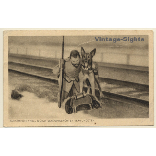 Rotes Kreuz: Sanitätshund Troll & Verwundeter (Vintage PC ~1915)
