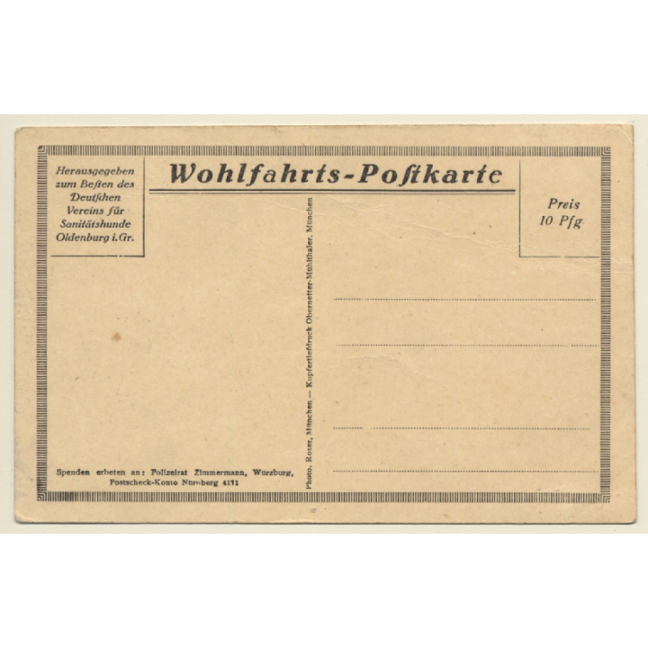 Rotes Kreuz: Sanitätshund Troll & Verwundeter (Vintage PC ~1915)