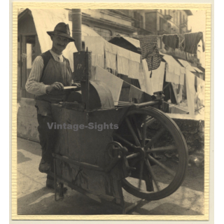 Mobile Knife Sharpener On Street (Vintage Photo Italy 1934)