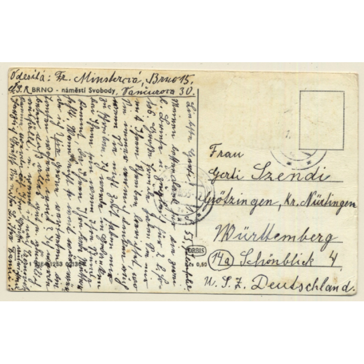 Brno / Czechia: Námesti Svobody - Freedom Square (Vintage RPPC 1955)