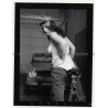 Semi Nude Female Biker In Front Of Triumph TR6 / 4 (Vintage Contact Sheet Photo 1970s)